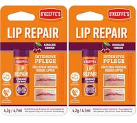 O'Keeffe's Lip Repair Cherry 4,2 g - Pour des lèvres extrêmement sèches et gercées - Avec de l'huile de cerise et de vitamine E - Hydrate tout au long de la journée. (Lot de 2)