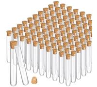 Okeeyseda 100 Pièces Tubes à Essai Tubes à Essai en Verre Tubes à Essai avec Bouchons Transparents en Liège Test de Laboratoire à Fond Rond Tampons d'alcool Tubes Conteneur (15X100mm/13Ml)