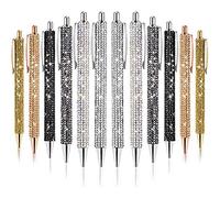 Okeeyseda 12 PièCes Bling Pen Vrac MéTal Stylo à Bille Stylo Diamant Cristal Presse RéTractable Encre Noire 0.7Mm Stylo à Bille 6 Couleurs