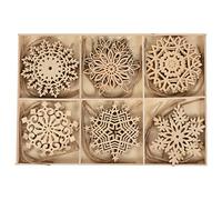 Okeeyseda 24 PièCes SéRies/BoîTe Vintage Flocon de Neige NoëL Pendentifs en Bois Ornements Ornements d'arbre de NoëL DéCorations de NoëL Cadeaux A