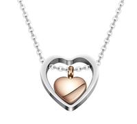 Okeeyseda Collier Pendentif de Urne de Cremation en Forme de Double Coeur de la Couleur Or Rose, Collier de Pendentif d'Entonnoir de Remplissage de Souvenir Memorial Cendres