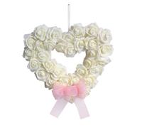 Okeeyseda Couronne en Forme de Cœur pour la Saint-Valentin, Guirlande de Roses Florales, Couronne de Porte pour la Décoration de la Saint-Valentin, Blanche, 13,77 Pouces, Facile à Installer et à Utili
