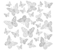 Okeeyseda Décorations de Papillons, 48 Pièces, 3 Styles et 3 Tailles Chacun, Décoration Murale et de Gâteau, Accessoires de Fête, Art Mural 3D Argenté