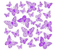 Okeeyseda Décorations de Papillons, 48 Pièces, 3 Styles et 3 Tailles Chacun, Décoration Murale et de Gâteau, Accessoires de Fête, Art Mural 3D Violet