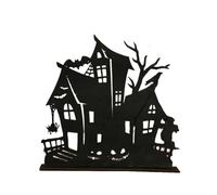 Okeeyseda Halloween Ornements en Bois Décorations en Bois Silhouette Esquisse Maison Hantée Décoration de Bureau Thème Halloween
