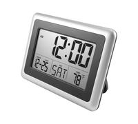 Okeeyseda Horloge Murale Numérique, Grand Écran LCD, A Piles, Température Intérieure, Calendrier, Debout sur Une Table, Snooze sans Rétro-Éclairage (Argent)