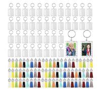 Okeeyseda Porte-Clés Cadre Photo en Acrylique avec Pompons, Breloques, Insertion de Photo, Porte-Clés à Cadre Transparent, Vierge pour Bricolage en Dentelle