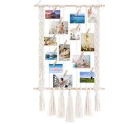 Okeeyseda Présentoir Photo à Suspendre avec 30 Pinces en Bois, Support Mural en Macramé, Cadre Photo de Collage pour Décoration Bohème