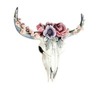 Okeeyseda Résine Longhorn Tête de Crâne de Vache Décoration Murale, Fleur Crâne de Vache Décoration Murale Décor de Pépinière Ornement en Résine avec Suspension, L Facile à Utiliser