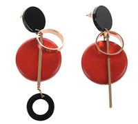 Okeeyseda Rouge Goutte Ronde En Bois Boucles D'oreilles Pour Les Femmes Géométrie Creuse Alliage Dangle Boucle D'oreille Ethniques Cadeaux