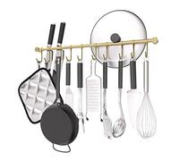 OKEPOO Porte-ustensiles de cuisine en acier inoxydable 304 de 50,8 cm avec 10 crochets coulissants silencieux, support mural pour casseroles, poêles, spatules, cuillères, ustensiles de cuisine,