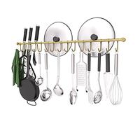 OKEPOO Support mural en acier inoxydable 304 pour ustensiles de cuisine - 76,2 cm avec 15 crochets coulissants silencieux, support de suspension pour casseroles et poêles, organiseur de rangement