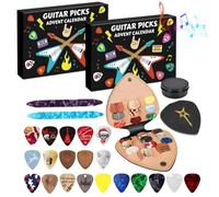 OKESYO Calendrier de l'Avent 2025 avec médiator de guitare, compte à rebours de 24 jours, avec 22 médiators et 2 étuis de rangement, calendrier de l'avent, médiators de guitare, cadeau pour les