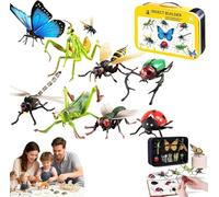 OKESYO Figurines d'insectes réalistes, jouets de blocs de construction d'animaux, grandes figurines d'insectes en plastique avec papillons, guêpes, barbecues, coléoptères, libellules, etc. Cadeaux de