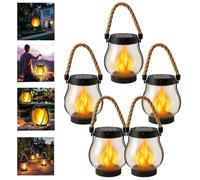 OKESYO Lot de 5 lanternes solaires avec flammes dansantes - Lampe solaire à suspendre - Lampe de camping pour extérieur, terrasse, véranda, balcon