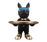 OKESYO Statue Chien Bouledogue Français avec Plateau Décoratif, Statue Bouledogue Français Decoration en Résine pour Clés, Friandises et Décoration, Cadeau pour Salon, Entrée, Bureau, Bureau