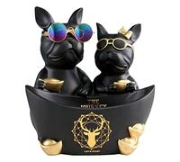 OKESYO Statue Chien Bouledogue Français avec Plateau Décoratif, Statue Bouledogue Français Decoration en Résine pour Clés, Friandises et Décoration, Cadeau pour Salon, Entrée, Bureau, Bureau