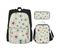 OKFSTY Atomic Stars Lot de 3 sacs à dos rétro pour garçons 40,6 cm Sac à dos et boîte à déjeuner léger, Noir , Taille unique, Ensemble cartable