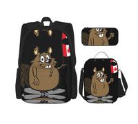 OKFSTY Beaver Lot de 3 sacs à dos légers pour garçons 40,6 cm, Noir , Taille unique, Ensemble cartable