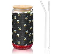 OKFSTY Bee Flying Printing Lot de verres réutilisables pour café et bière glacée 473 ml
