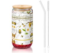 OKFSTY Bee Flying Printing Lot de verres réutilisables pour café et bière glacée 473 ml
