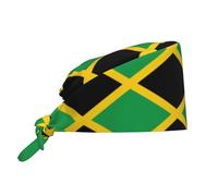 OKFSTY Bonnet de travail pour femme, motif drapeau de la Jamaïque, queue de cheval, avec bandeau absorbant et bonnets réglables à nouer, Noir , taille unique
