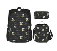 OKFSTY Bumble Bees Lot de 3 sacs à dos légers pour garçons 40,6 cm, Noir , Taille unique, Ensemble cartable