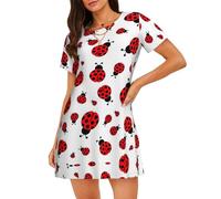 OKFSTY Chemise de nuit coccinelle pour femme, chemise de nuit à manches courtes, pull de nuit, vêtements de nuit doux, Noir , XXL