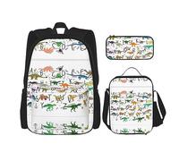 OKFSTY Élégant sac à dos d'apprentissage des lettres de l'alphabet avec dinosaures, 40,6 cm pour garçons d'âge préscolaire, sac à livres et boîte à déjeuner léger, Noir , Taille unique, Ensemble