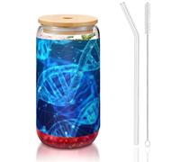 OKFSTY Ensemble de verres à café avec chaîne ADN pour impression photo - 473 ml - Accessoires de café, tasses à bière glacée, tasse en verre réutilisable pour cadeaux