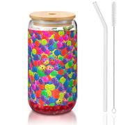 OKFSTY Ensemble de verres réutilisables en verre de 473,6 g avec motif de boules de pickleball pour café, bière glacée, tasses en verre réutilisables pour cadeaux