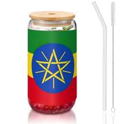 OKFSTY Ensemble de verres réutilisables en verre pour café, bière glacée, 473 ml, motif drapeau de l'Éthiopie