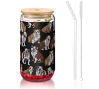 OKFSTY Ensemble de verres réutilisables en verre pour café et bière glacée Motif bouledogues anglais 473 ml