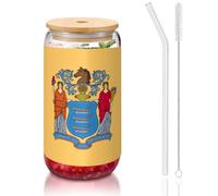 OKFSTY Ensemble de verres réutilisables pour café, bière glacée, 473 ml, motif drapeau du New Jersey