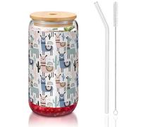 OKFSTY Ensemble de verres réutilisables pour café, bière glacée, motif lama, alpaga, cactus - 473 ml