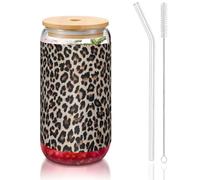 OKFSTY Ensemble de verres réutilisables pour café et bière glacée - Motif imprimé léopard - 473 ml