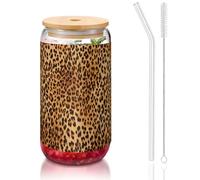 OKFSTY Ensemble de verres réutilisables pour café et bière glacée Motif léopard 473 ml