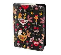 OKFSTY Étui de passeport tendance en cuir de vache imprimé mignon avec motif coq et poules - 14 cm, Noir , Taille unique
