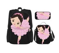 OKFSTY Little Ballerina Dancing Girl Sac à dos 3 pièces 40,6 cm pour garçons d'âge préscolaire et boîte à déjeuner léger, Noir , Taille unique, Ensemble cartable