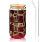 OKFSTY Lodge Bear Ensemble de verres réutilisables en verre pour café, bière glacée, 473 ml