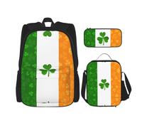 OKFSTY Lot de 3 sacs à dos, 40,6 cm, motif drapeau irlandais, sac à livres et boîte à déjeuner pour garçons d'âge préscolaire, poids léger, Noir , Taille unique, Ensemble cartable