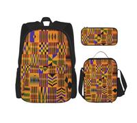 OKFSTY Lot de 3 sacs à dos à motif ethnique africain, 40,6 cm, sac à livres et boîte à déjeuner pour garçons d'âge préscolaire, poids léger, Noir , Taille unique, Ensemble cartable