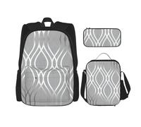 OKFSTY Lot de 3 sacs à dos argentés à motif géométrique pour garçons - 40,6 cm - Sac à livres et boîte à déjeuner - Poids léger, Noir , Taille unique, Ensemble cartable