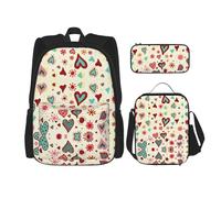 OKFSTY Lot de 3 sacs à dos colorés avec motif de cœur, 40,6 cm pour garçons d'âge préscolaire, sac à livres et boîte à déjeuner léger, Noir , Taille unique, Ensemble cartable