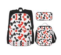 OKFSTY Lot de 3 sacs à dos de 40,6 cm avec motif d'échecs, sac à livres et boîte à déjeuner pour garçons d'âge préscolaire, poids léger, Noir , Taille unique, Ensemble cartable
