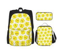 OKFSTY Lot de 3 sacs à dos de 40,6 cm pour garçons - Motif poulet jaune - Sac à livres et boîte à déjeuner - Poids léger, Noir , Taille unique, Ensemble cartable