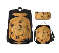 OKFSTY Lot de 3 sacs à dos de 40,6 cm pour garçons - Sac à livres et boîte à déjeuner - Motif biscuits au chocolat, Noir , Taille unique, Ensemble cartable