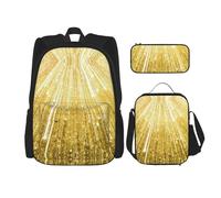 OKFSTY Lot de 3 sacs à dos dorés pour garçons - 40,6 cm - Sac à livres et boîte à déjeuner - Poids léger, Noir , Taille unique, Ensemble cartable