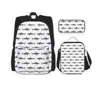 OKFSTY Lot de 3 sacs à dos Fish and Shark de 40,6 cm pour garçons préscolaires et boîte à déjeuner léger, Noir , Taille unique, Ensemble cartable