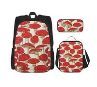 OKFSTY Lot de 3 sacs à dos pour garçons d'âge préscolaire et boîte à déjeuner Motif champignon Rouge/blanc 40,6 cm, Noir , Taille unique, Ensemble cartable